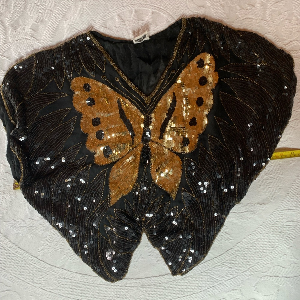 VTG butterfly top- silk & sequin